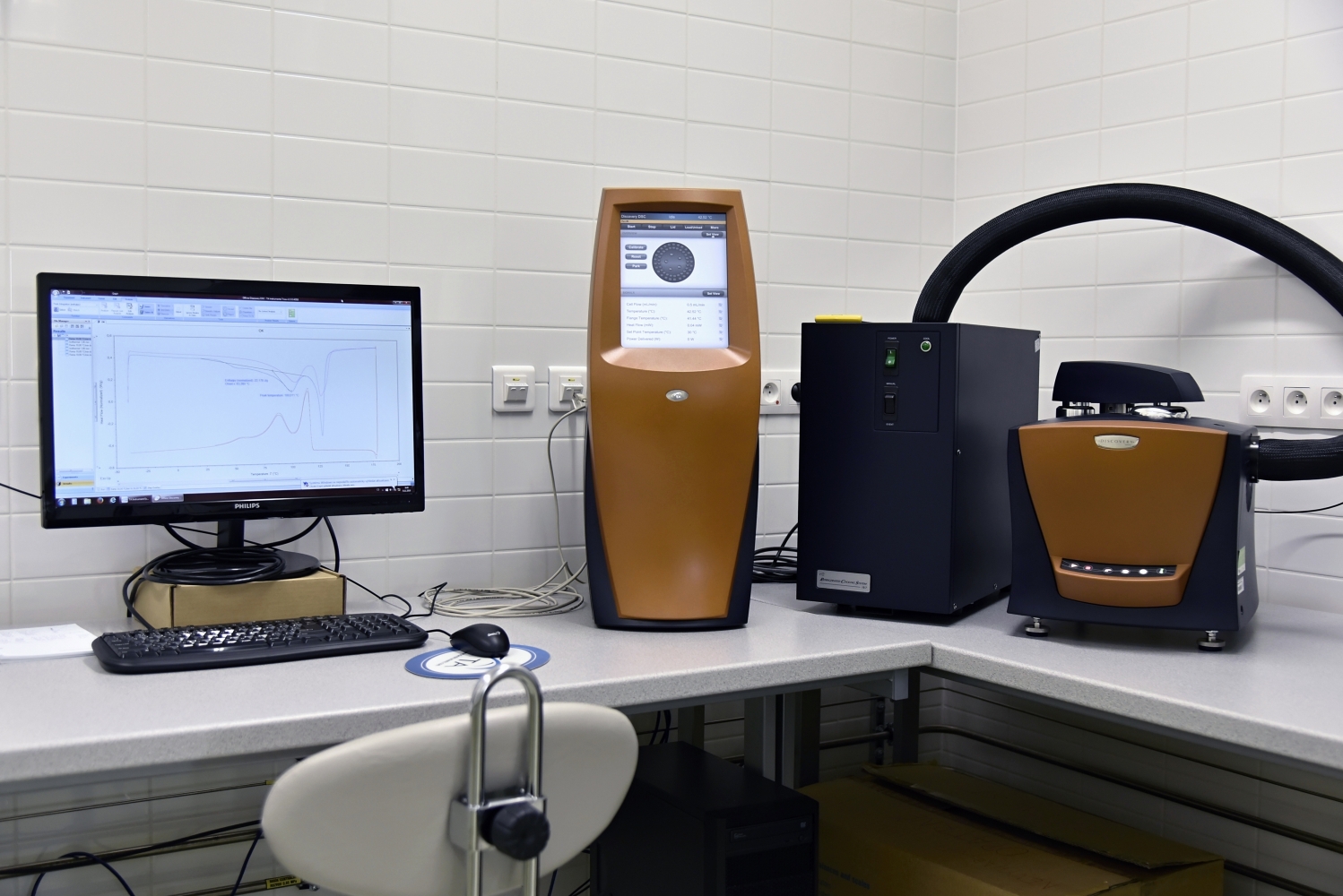 Modulated differential scanning calorimeter (DSC) TA Instruments Discovery equipped with a photo-calorimetric module OmniCure Series 2000 Lumen Dynamics VUT CEITEC